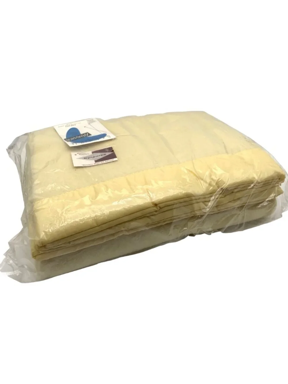 Vintage Light Yellow Satin Edge Blanket Horner 100% Virgin Wool 72